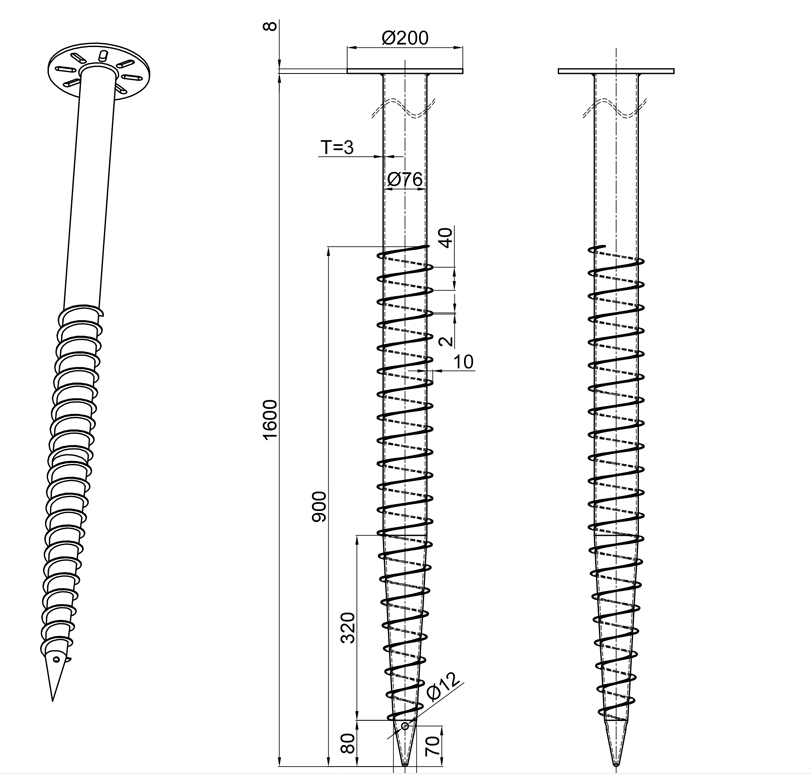 Angels GS301 Q235B углеродистая сталь, оцинкованный заземляющий винт, свайный фундамент, катящийся якорь, заземляющий винт для монтажа на солнечной батарее