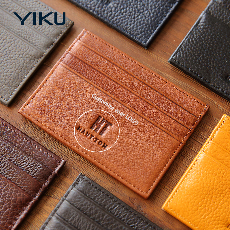 Custom Popular slim genuine leather card holder customized logo business ID credit card holder wallet