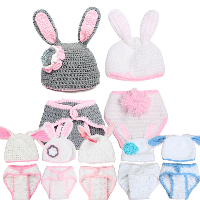 Wool Baby Girl Hat and Shorts Set Knitting Hat Crochet Cute Shorts Set Cartoon Bunny Ear Cap