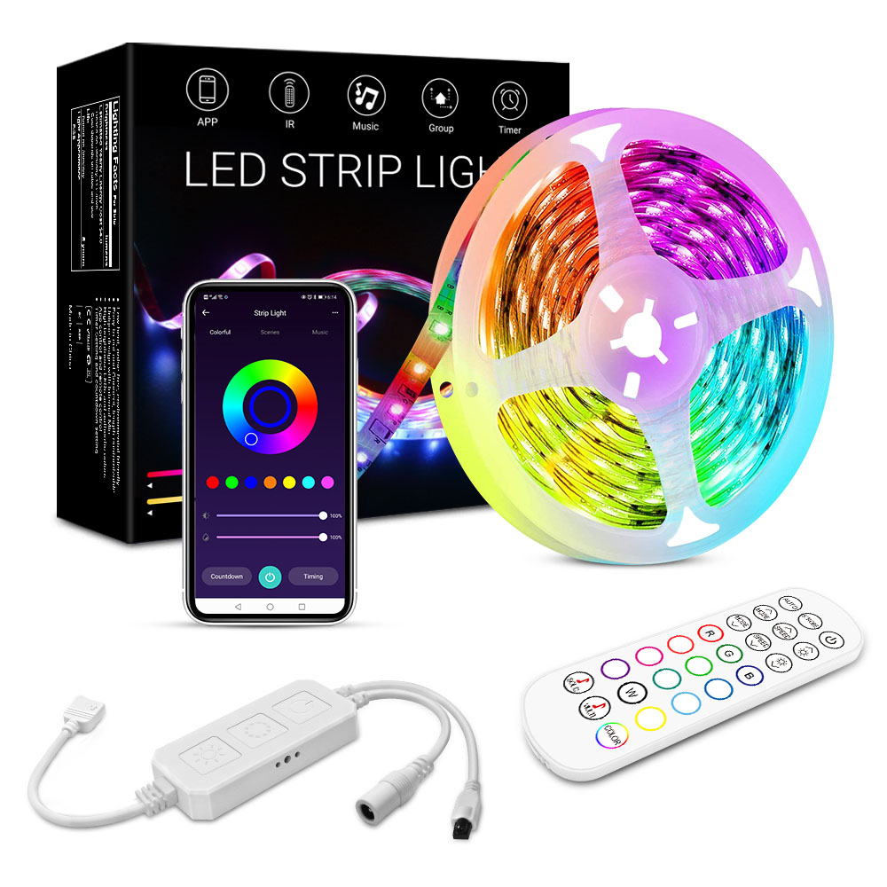 Умные гибкие светодиодные ленты типа 300 SMD, 5 м, 5050 светодиодов, источник света RGB IP65, уличная Светодиодная лента для смартфона App