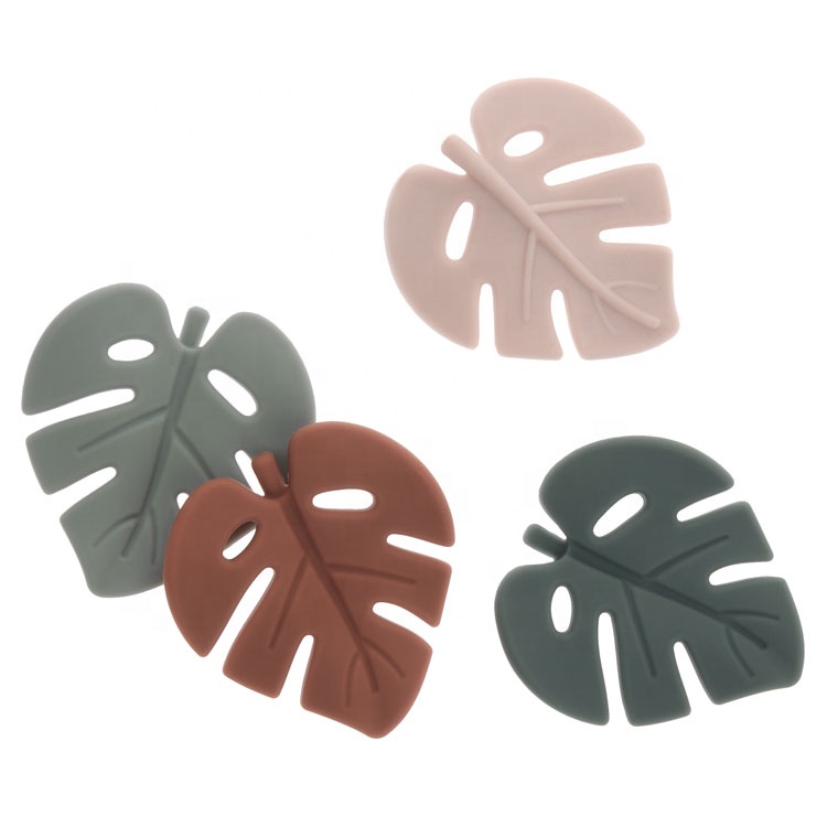 2021 New Carved Colorful Bpa Free Baby Teething Bead Toys Food Grade Chewing Silicone Leaf Teethers