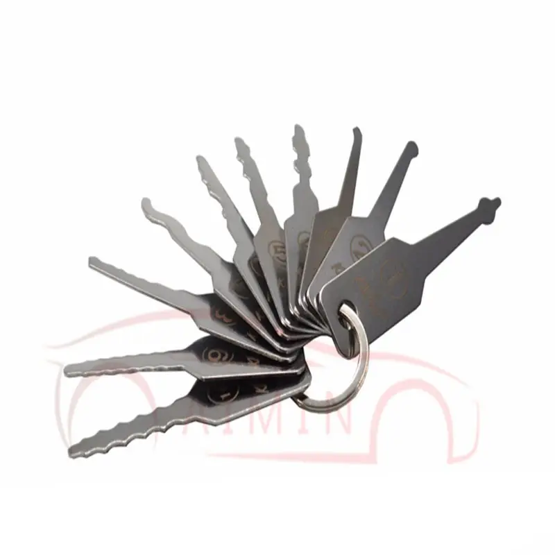 High Quality locksmith 10 pcs Silver Lock Pick Set lockpicking tools Jiggler key double tooth car lock test keys