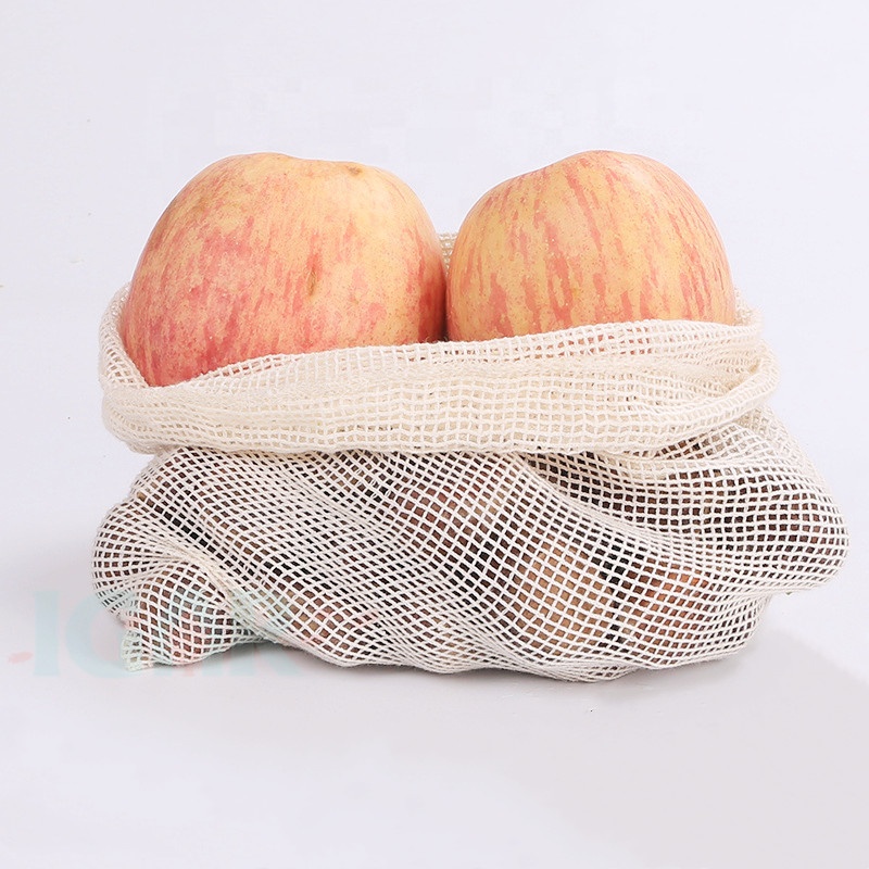 SMALL GRID Zero Waste Simple Ecology washable and reusable Cotton Mesh Produce Bag for vegetable and fruit 20x28cm