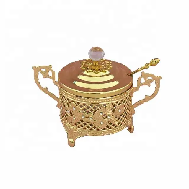 Kitchen restaurant tableware metal frame glass sugar spice pot with lid spoon