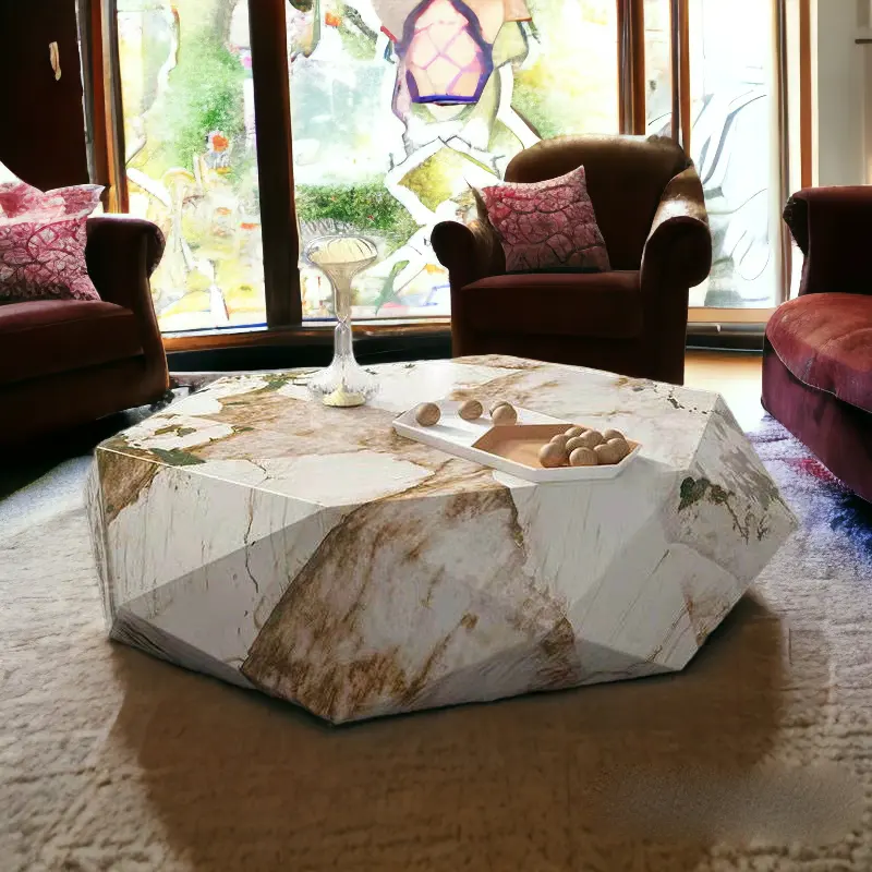 HQSLP Modern Luxury Marble Coffee Table Living Room Furniture Marble Table Round Marble Dining Table