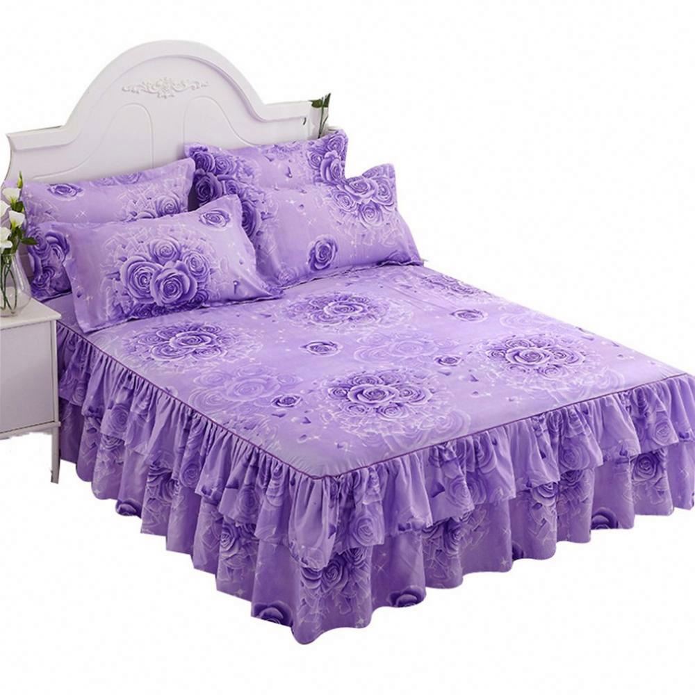 Floral Fitted Sheet Cover Graceful Bedspread Lace Fitted Sheet Bedroom Bed Cover Skirt Wedding Housewarming gift