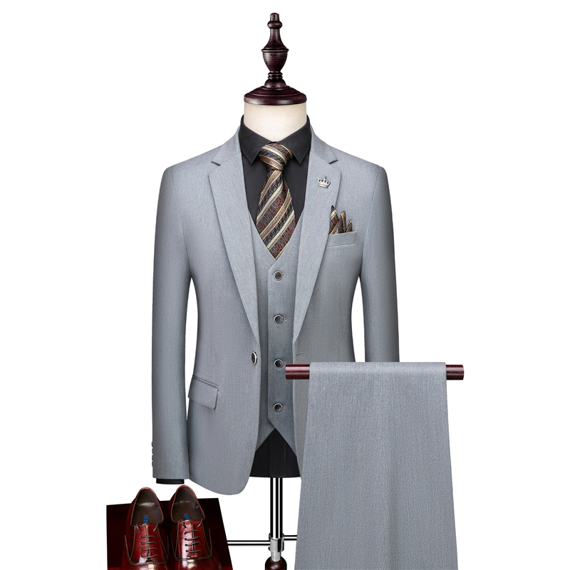 Men's Solid Color 3 Piece Slim Fit One Button Business Wedding Prom Jacket Blazer Vest Pants Suit Set