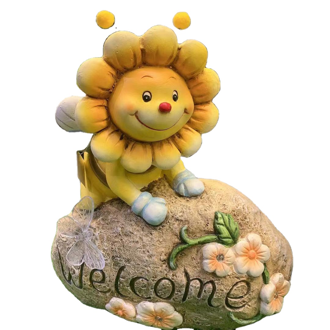 Garden Cement Sunflower Little Bee Figurines for Outdoor Decorations for Your Yard and Garden