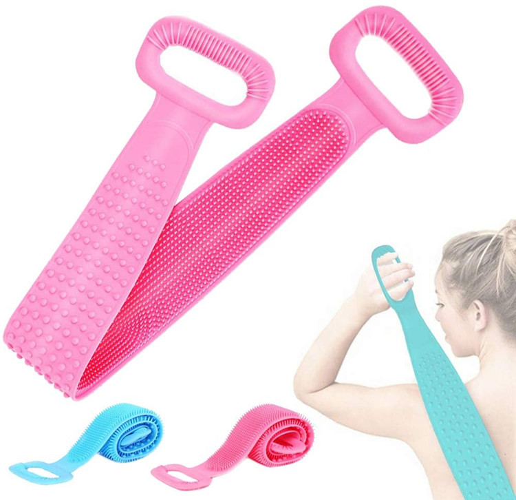 Factory Wholesale Long Silicone Dual Sided Body Scrubber Back Brush Massager Cleaner Shower Bath Belt