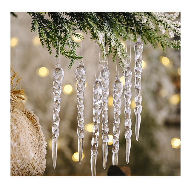 Low MOQ Christmas Decoration Supplies Creative Transparent Icicle Pendant Artificial Glass Plastic