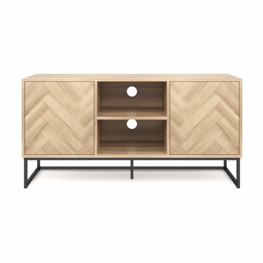 Wood TV Stand Media Console Cabinet with Doors for Hidden Storage