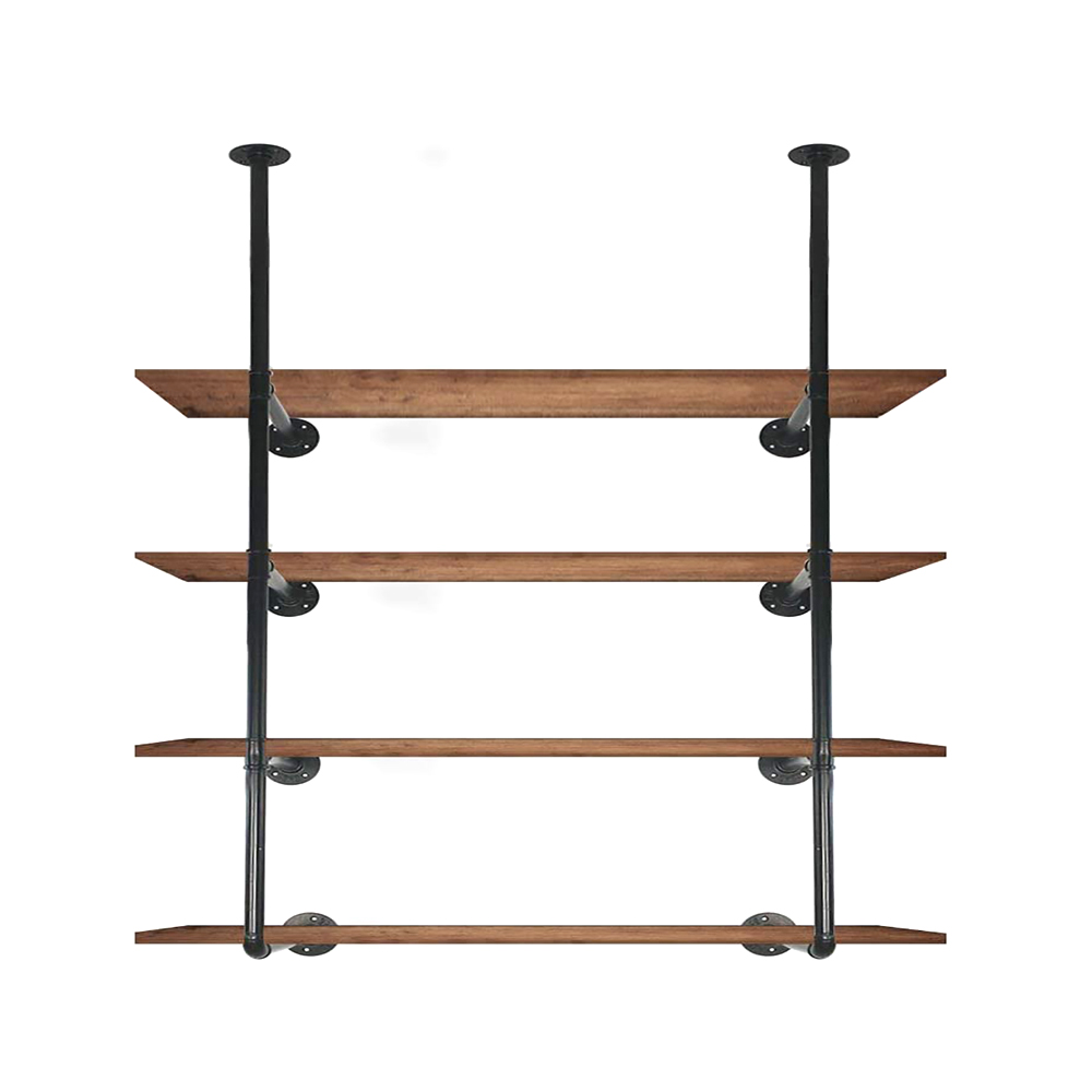 Antique Wooden Simple Bookshelf Industrial Iron Pipe Floating Mounted Hanging Diy Wall Shelf