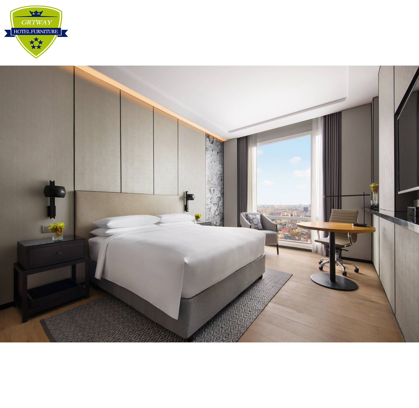 GRT3001 современный роскошный 5 звезд по индивидуальному заказу Marriott деревянный гостиничном номере набор мебели