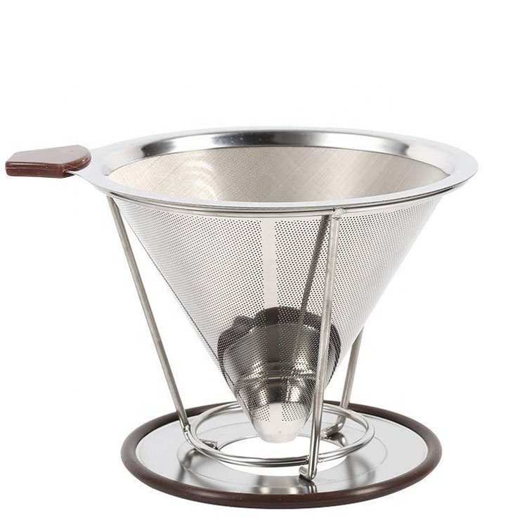 Pour Over Coffee Dripper Stainless Steel Coffee Maker Double Mesh Reusable Filter Cold Brew Coffee Dripper Non-slip Cup Stand