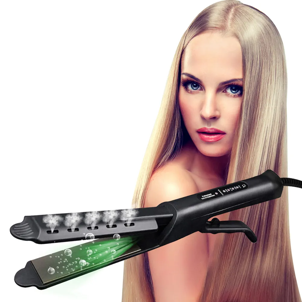 2 In 1 Hair Curler And Straightener Nano Titanium Steam Hair Straightener Flat Iron