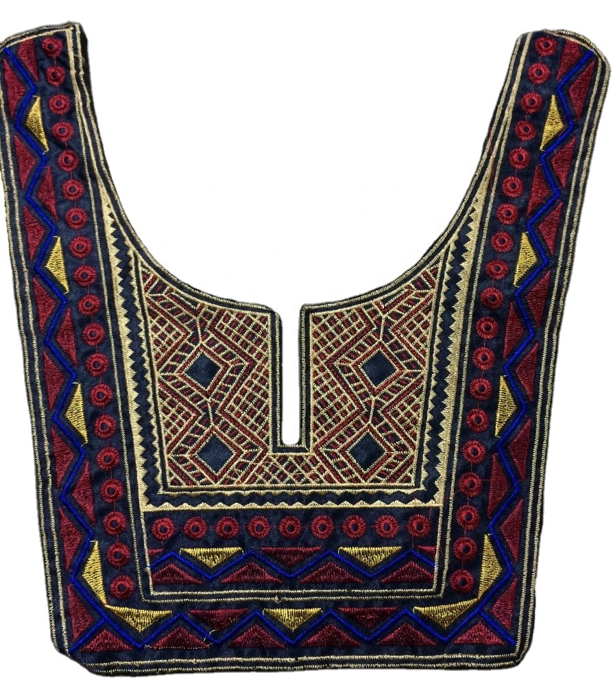 India Sewing Applique Embroidered Floral Black Lace Neckline Neck Collar Trim Clothes
