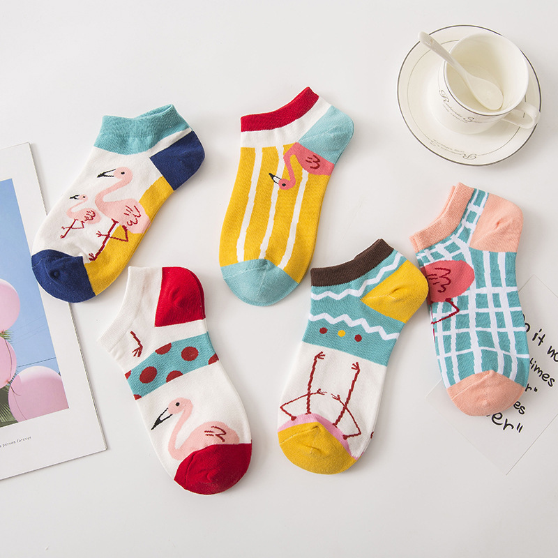 Novelty Flamingos Cute Cartoon Socks Women Breathable Low-Cut Cotton Sock Summer Creative Animal Ankle Socks
