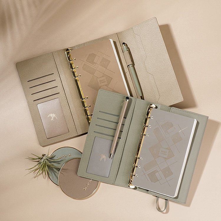 wholesale customised business Office planner 2022 Diary B6 Agenda Binder 6 rings girls journals Custom Logo pu Leather Notebook