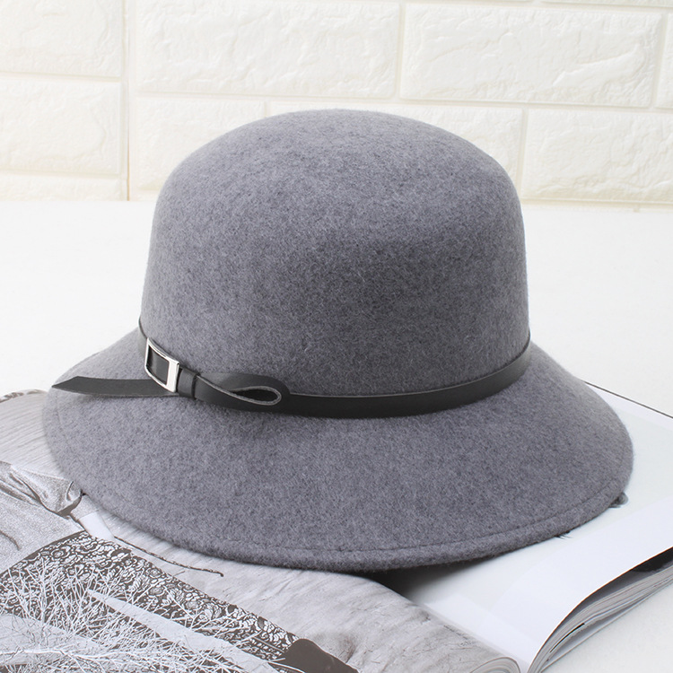 2021 Winter New Elegant Women Simple Quality Cloche Wool Felt Hat For Formal Attire Belt Decoration
