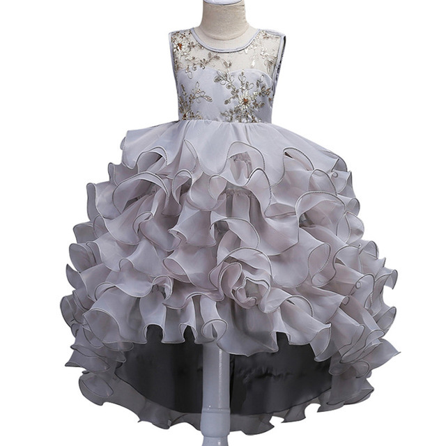 Western style Long tailed cocktail big girl dresses for 12years old flower girl wedding gown fluffy kid birthday party dress