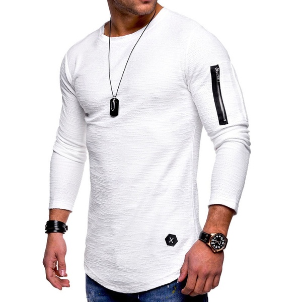 In Stock New Fashion Men Summer T-Shirt Long Sleeve Casual Crew Neck Slim Fit Cotton Tshirt