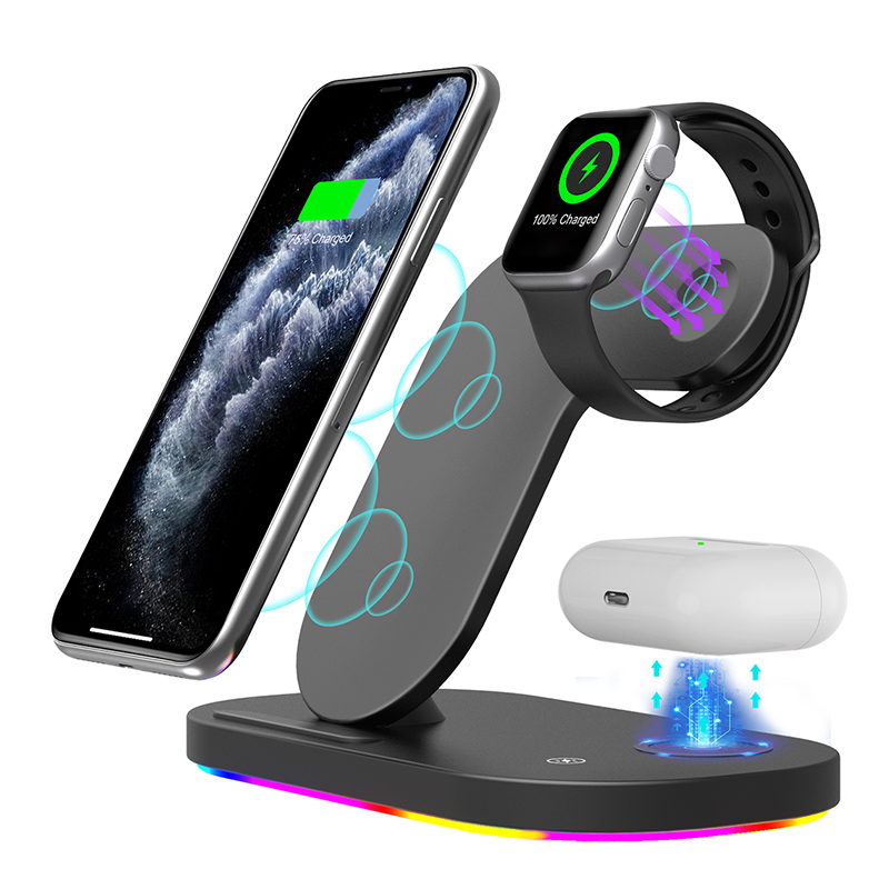 Upgraded Desktop Fast Charging Cellphone 3 In 1 Wireless Charger For Apple Watch QI Wireless Charger Stand Holder