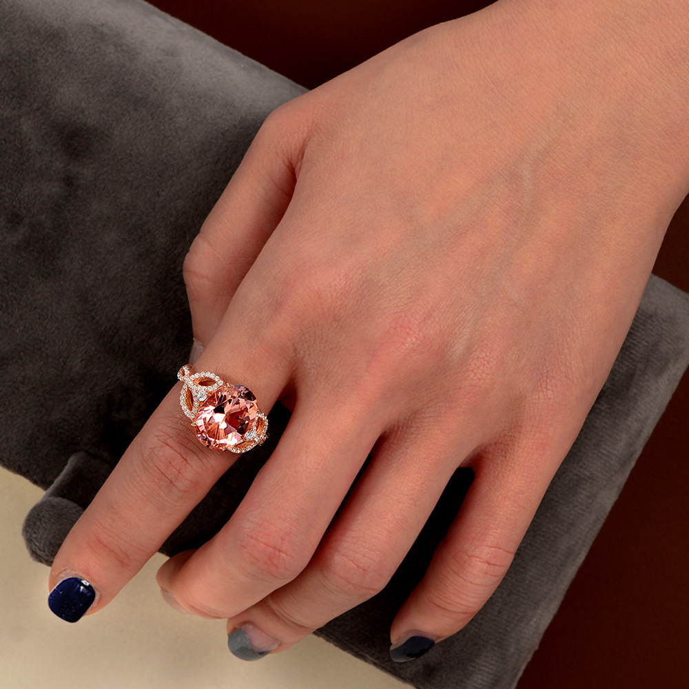 YANYI Retro Lady 925 Sterling Silver Oval 10 X 14 Ring High Carbon Diamond Dot Undercut Nude Pink Gem Jewelry Ring