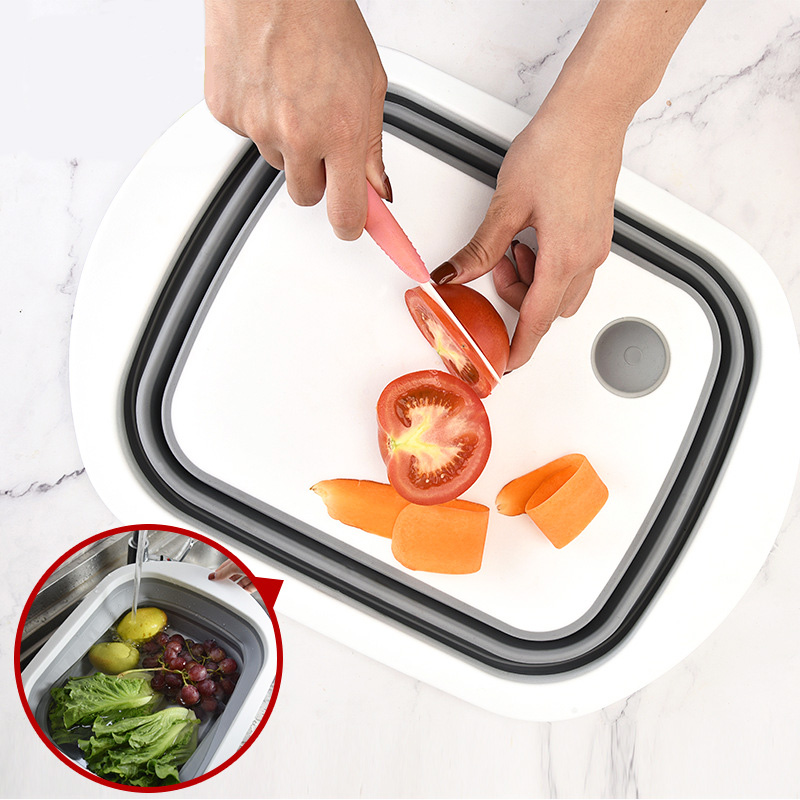 Многофункциональная Складная кухонная разделочная доска 3 в 1 с корзиной для хранения