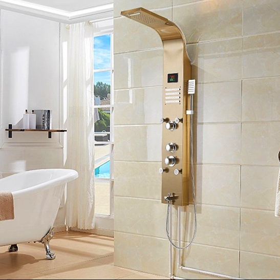 Holmine Golden copper Shower Panel Column towers 304 Stainless Steel Waterfall Spa Jets smart shower wall panel shower panel