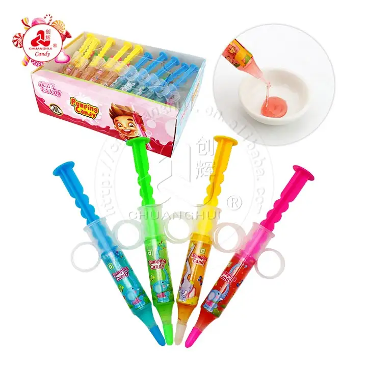 Funny syringe shape toy with fruit flavor jam liquid candy syringe candy