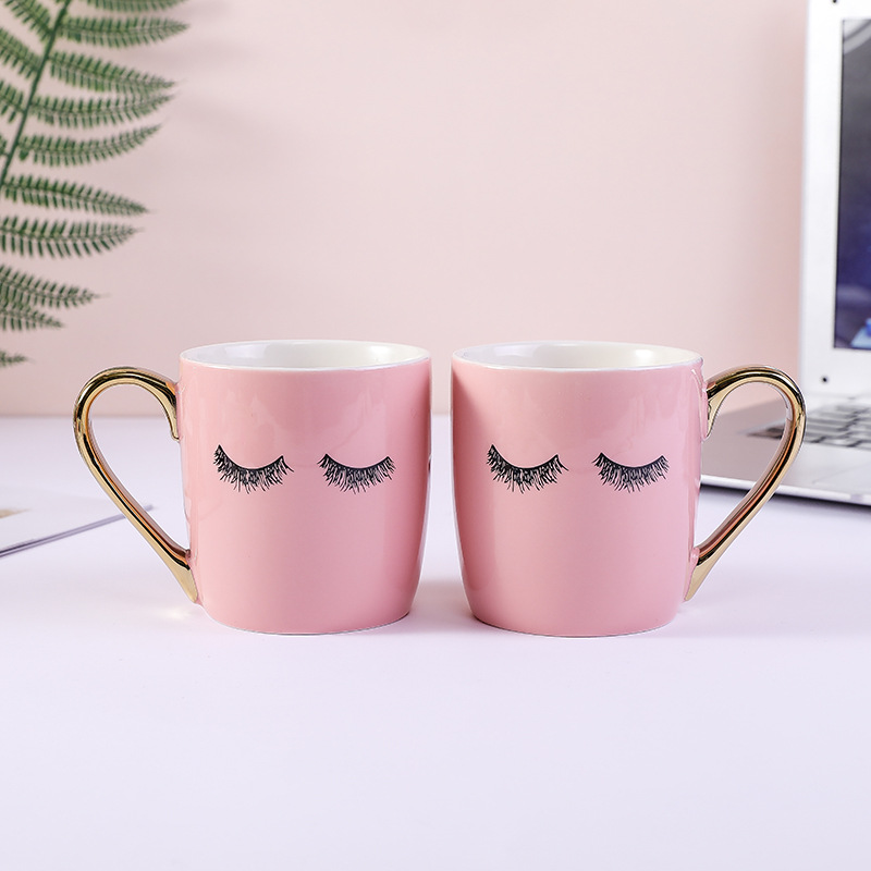 Logo Customized Mugs Ins Simple Style Mugs Ceramic Coffee Mugs Pink Eyeleash Cups
