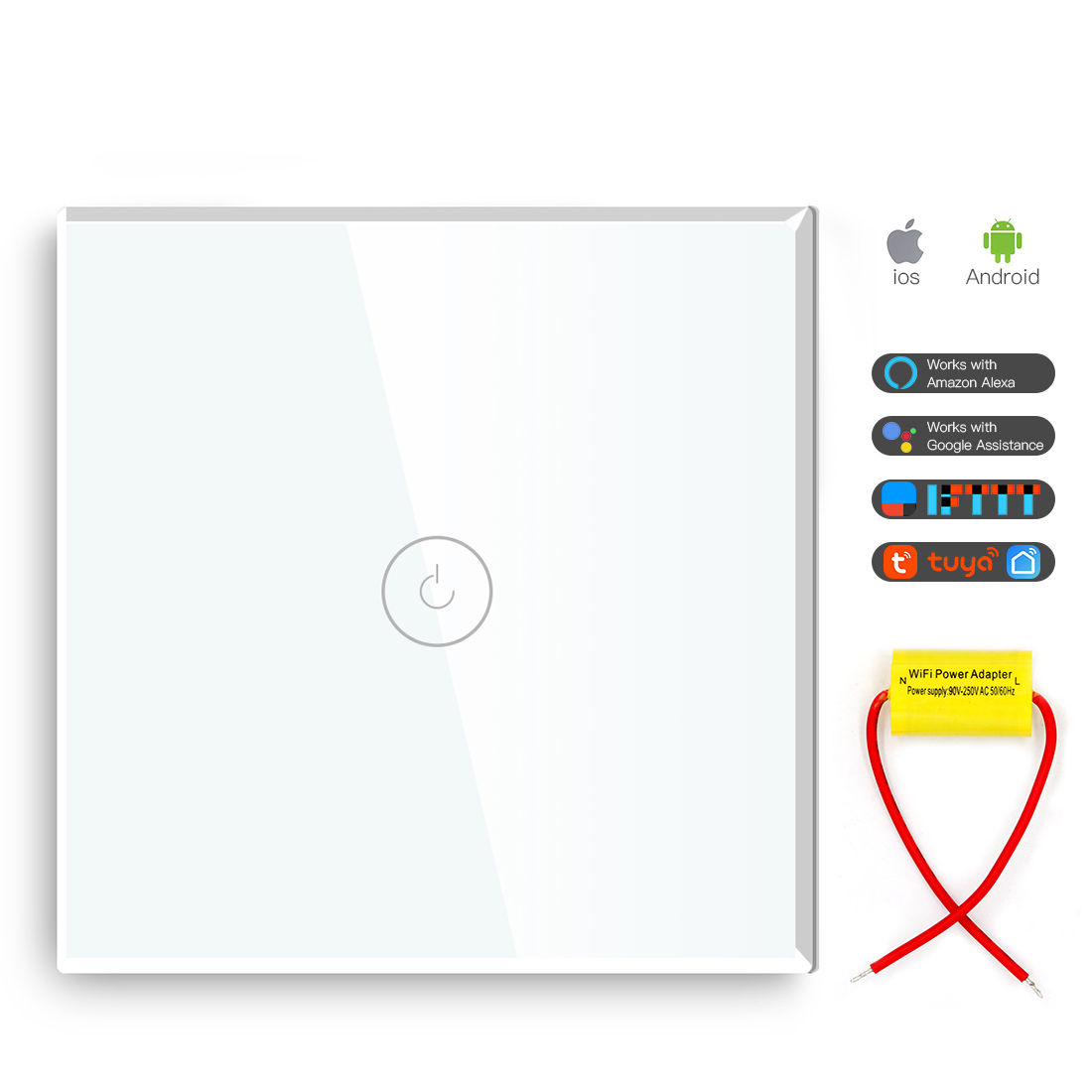 MVAVA 1 Gang Smart Light Switch No Neutral WIFI Tuya Switch Alexa and Google Home