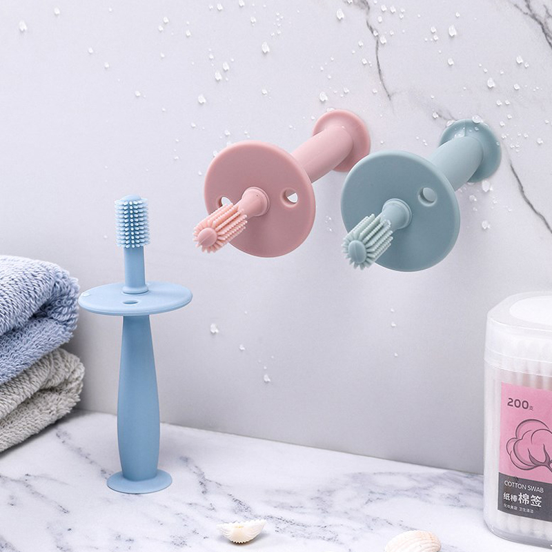2021 New Design 360 degree Rotating baby stand baffle 3 in 1 soft silicone chewable Silicone Soft Baby Toothbrush