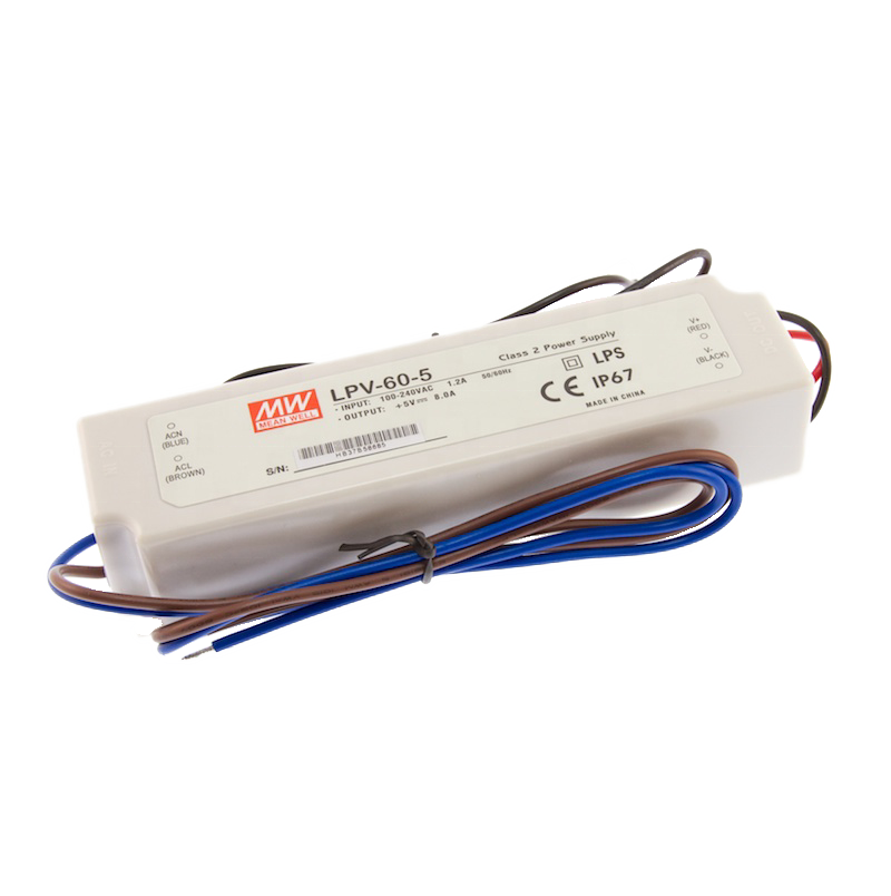 MEAN WELL AC DC LED Driver Enclosed Power Supply Single Output 5 Volts 8 Amps 40 Watts LPV-60-5 lighting drivers ip 67