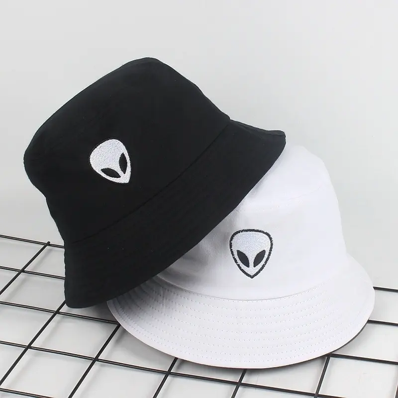 Fashion Unisex Embroidered Alien Foldable Bucket Hat Beach Sun Hat Street Headwear Fisherman Outdoor Cap