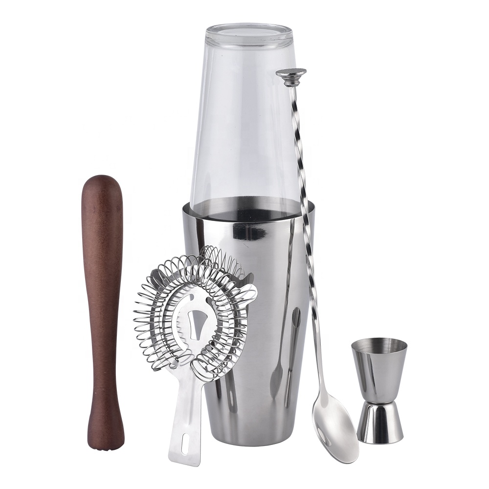 Creation Factory Direct Customizable Various Styles Capacity Logo Stainless Steel Cocktail Bar Set 800ml Boston Glass Shaker