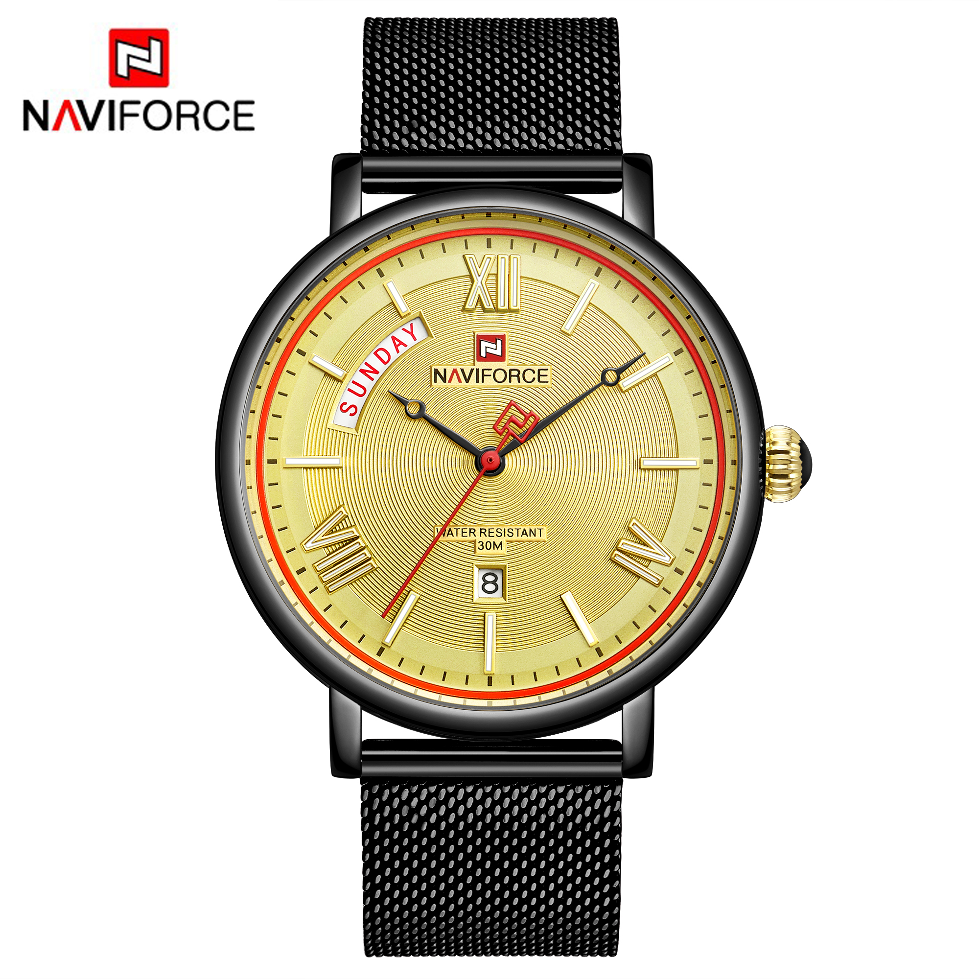 NAVIFORCE для мужчин спортивные наручные часы золотые кварцевые стали, водонепроницаемые спортивные часы с двойным дисплеем мужские часы