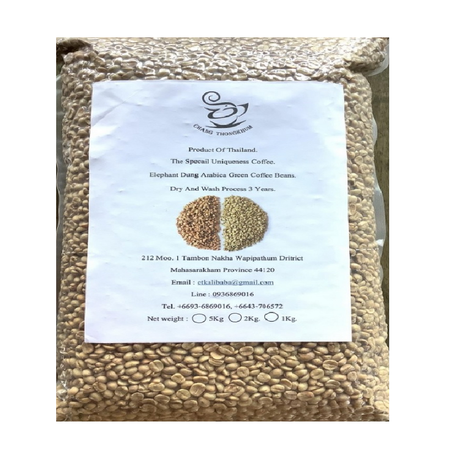 The Premium Quality of Elephant Dung arabica green coffee beans from Thailand by Changthongkhum