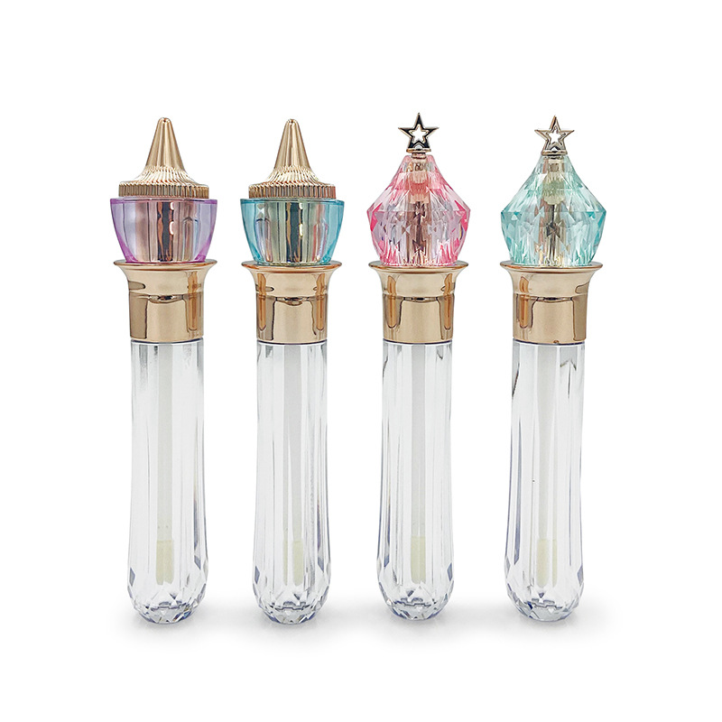eco friendly lip gloss containers round tube unique with soft brush and diamond-shaped head