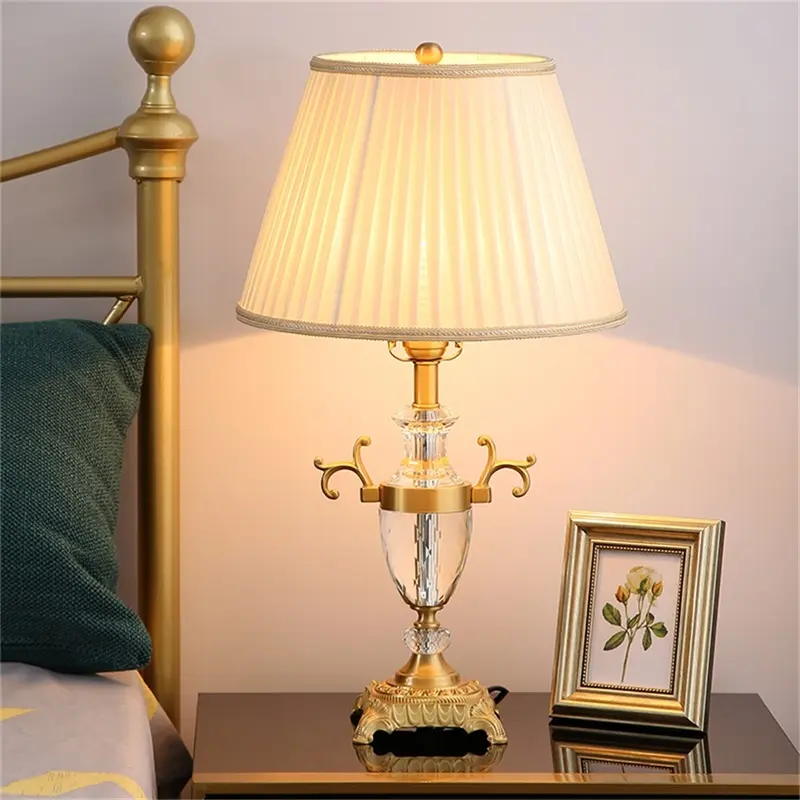Zhongshan Supplier Crystal Table Lamp Brass Desk Light Modern Fabric Decorative For Home Living Room Bedroom Office Hotel