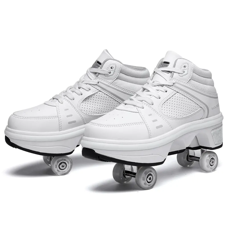 kids kick out wheeled shoes ,walk wing wheels roller shoes , led light up children roller skate shoes with wheels