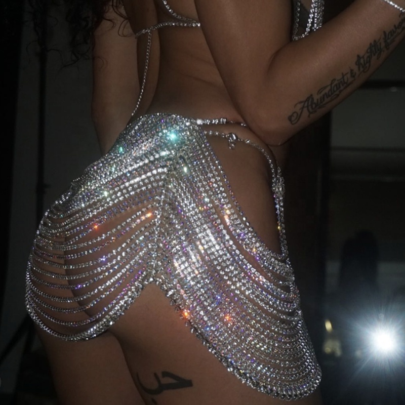 SHIHAN Crystal Scalloped Skirt Silver Rhinestone Chain Belly Skirts Jewelry Crystals Leotard Made Your Measurements Exclusively