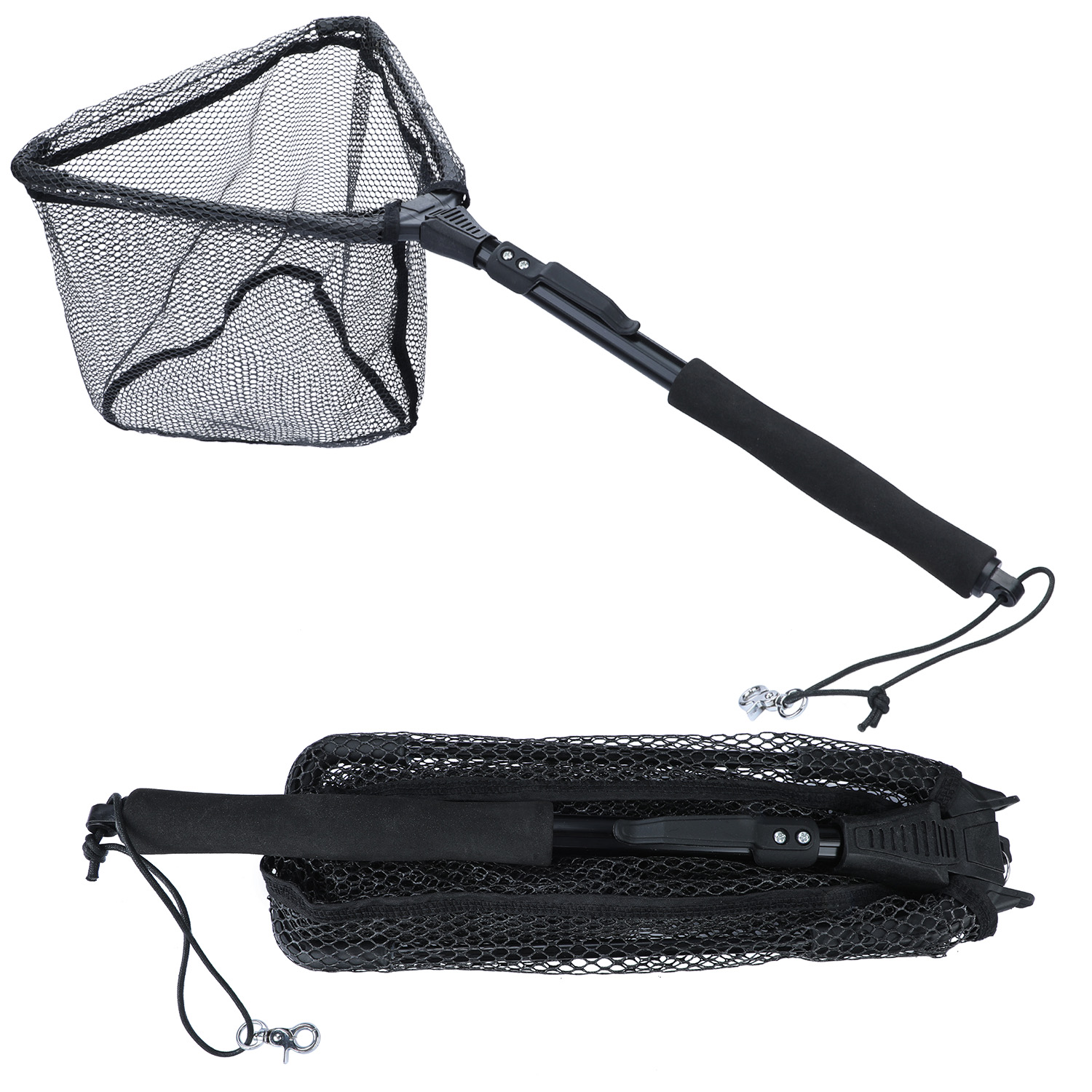 Trilateral Fishing Landing Net Foldable For Safe Fish Catching Or Releasing Telescopic Two-section Positioning Dip Net