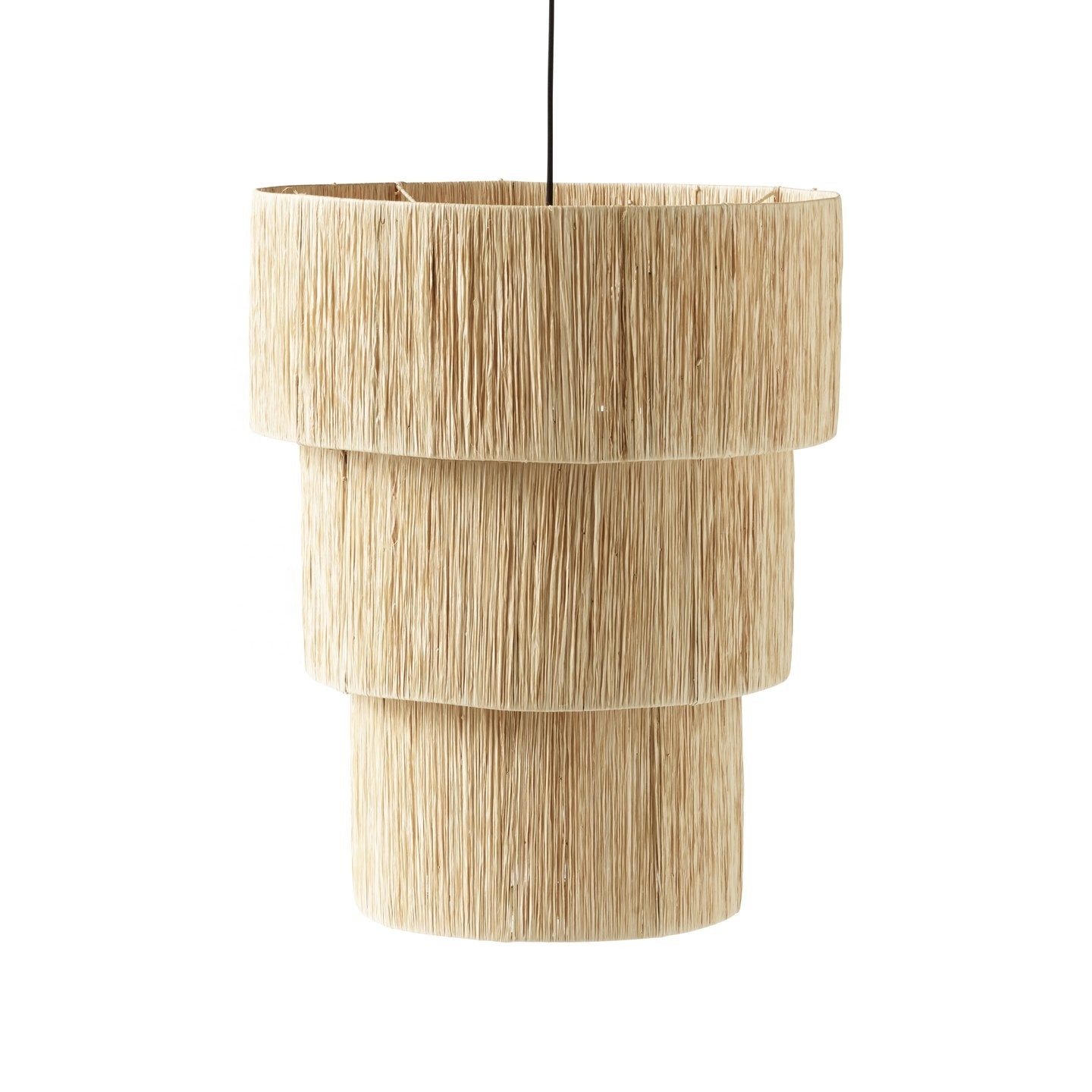 Glovimex Hot Selling 3 Tier Light Fixture Chandelier Decor Lights Interior Lamp Jute Lampshade Bamboo Hanging Lamp Lighting