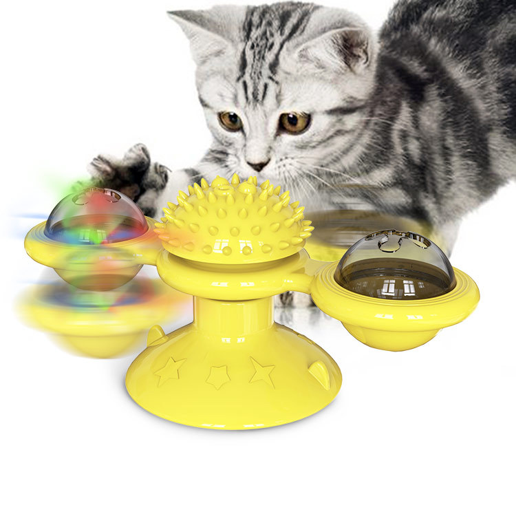 Pet Game Windmill Catnip Ball Suction Cup Funny Kitten Interactive Cat Scratching Turntable Teasing Toy For Cats Playing