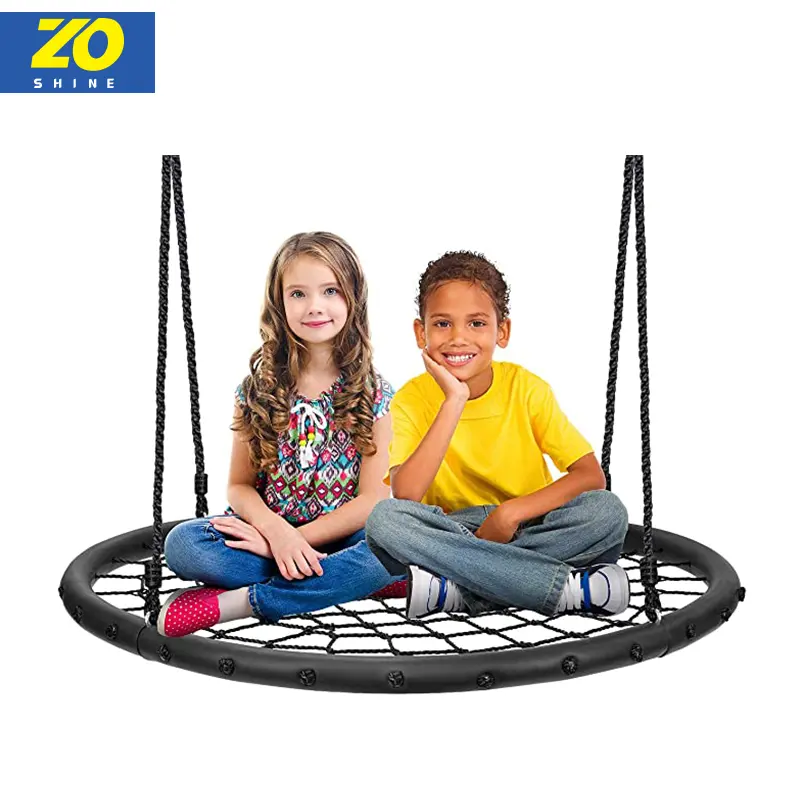 Zoshine Outdoor Tree Net Swing- Giant 40" Wide Two Person Outdoor Web Rope Swing Set Durable Round Net Swing