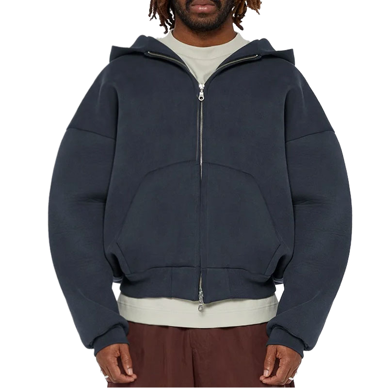 Custom Logo Unisex Boxy Two Way Zipper Blanks Hoodie Heavyweight Cotton Fleece Cropped Zip up Hoody for Men