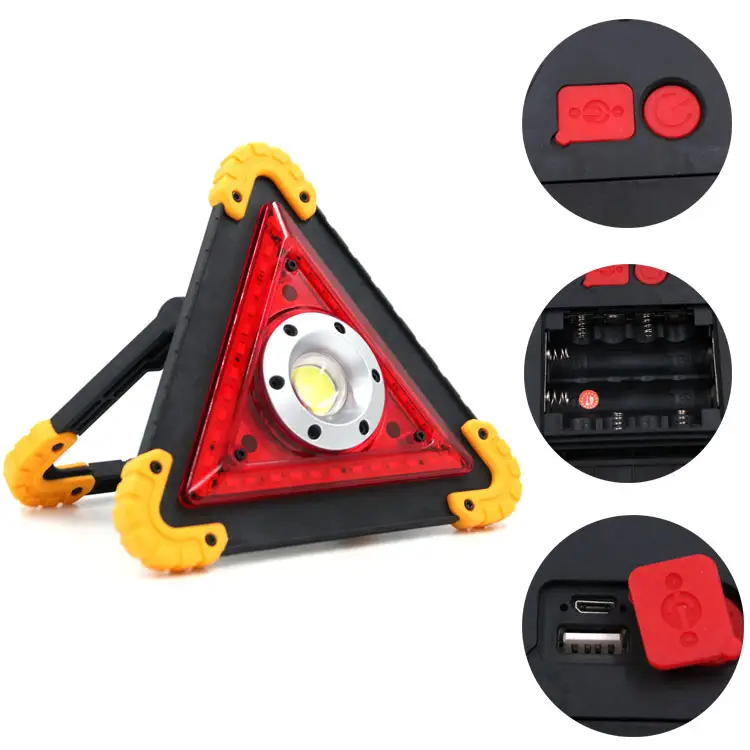 Warning Triangle Foldable Safety Light Roadside White Red Flashing Light Outdoor COB Emergency Lamp with USB Charging