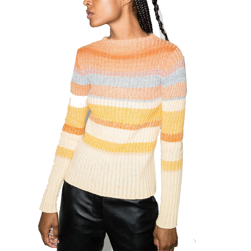 Sweater manufacturer autumn and winter new round necked long sleeved fashion women's ribbed sweater