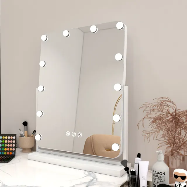 Square 3 color lights  Adjustable   Vanity lighted Mirror Hollywood LED Makeup Mirror with 12 bulbs